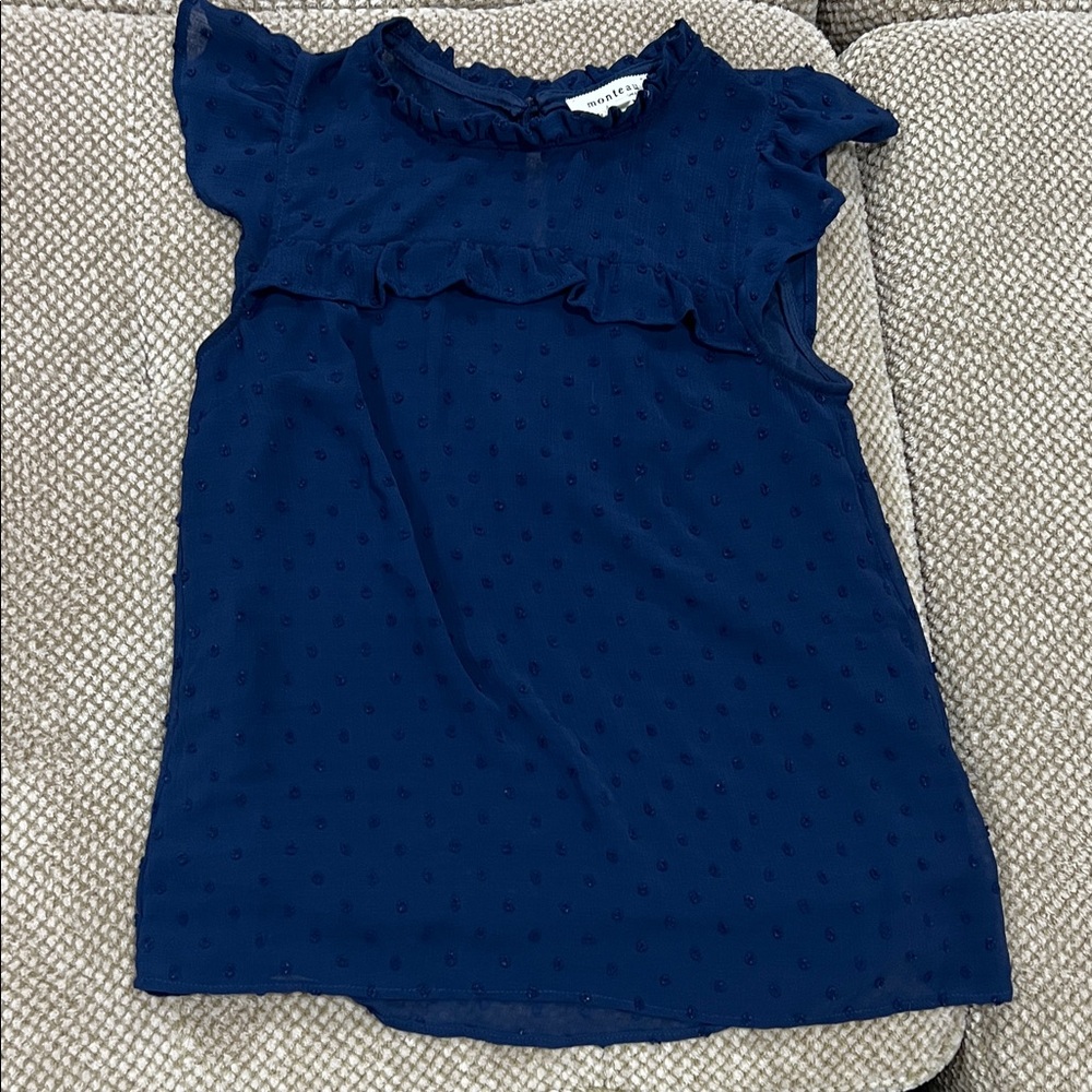 Monteau Dark Blue Ruffle Accent Blouse